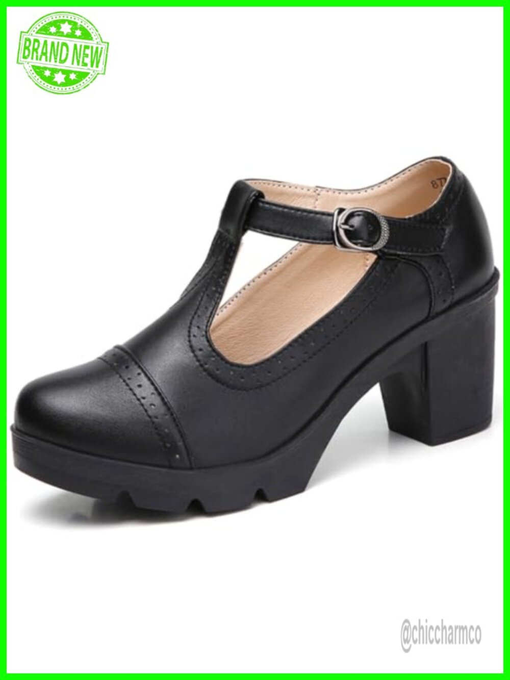 Faux Leather T-Strap Platform Square Toe Oxfords Chunky Heel